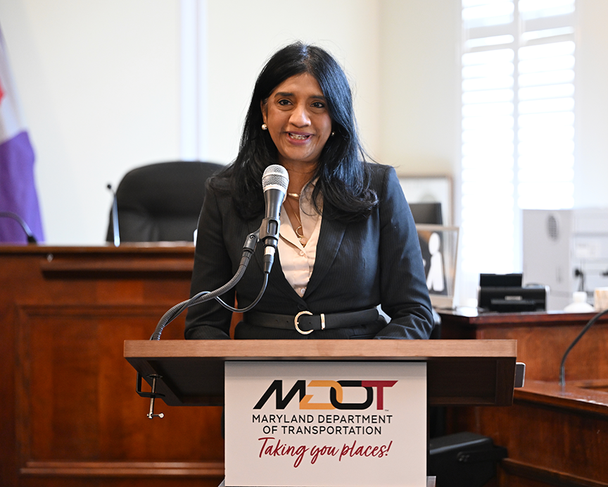 Lt Gov. Aruna Miller Speaks at the marker unveiling